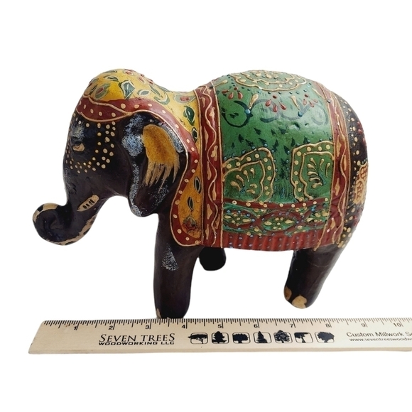 Elephant Resin Statue Exotic Black Multicolor 7" by 10" - Picture 7 of 11